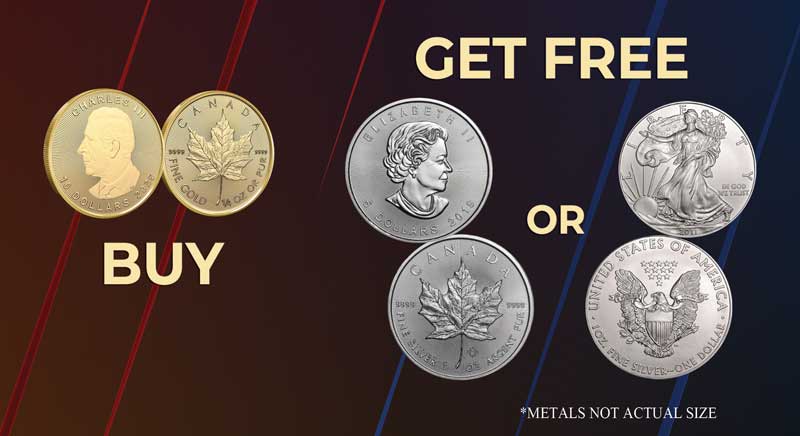 Gold Is Moving. Get 5 oz of Silver at No Additional Cost. Gold Maple Leaf Coins, Silver Maple Leaf Coins, American Eagle Silver Coins